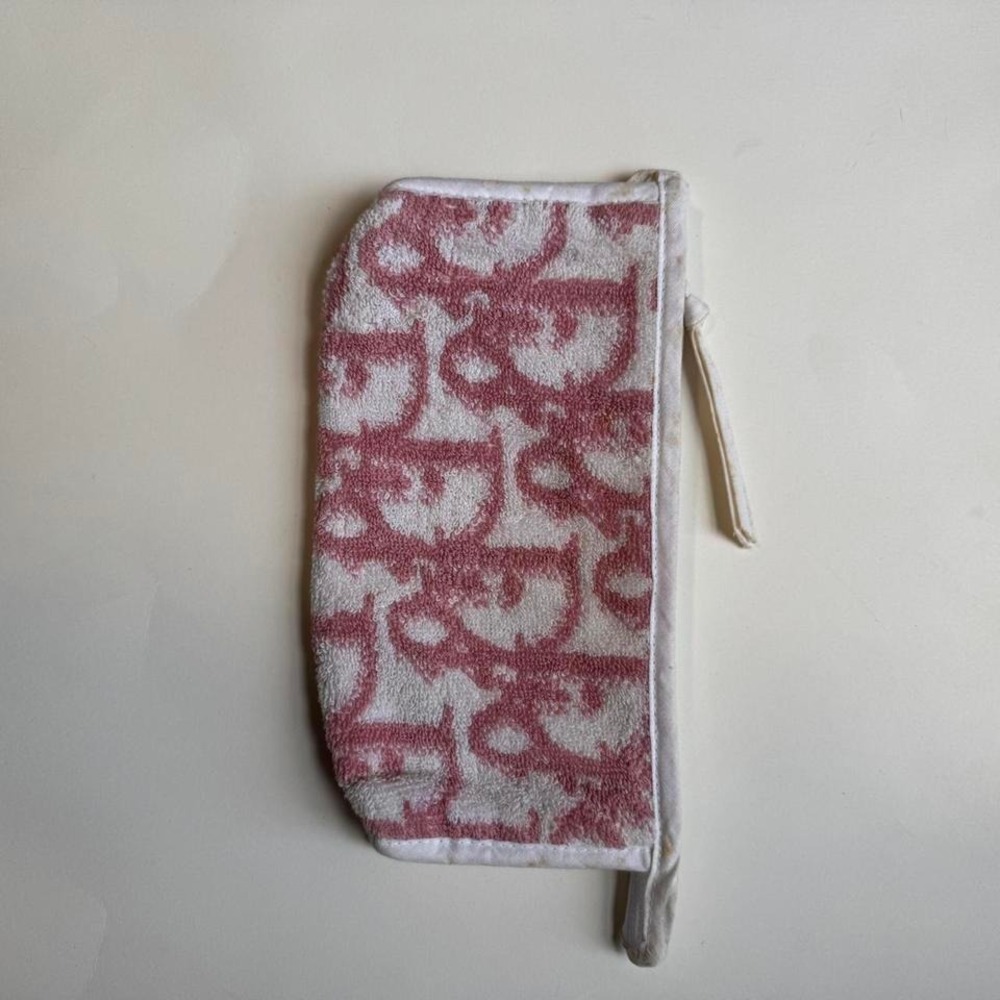 Christian Dior Terry Towel Cloth Clutch Pouch Pink Monogram Logo Trotter - Picture 2 of 8